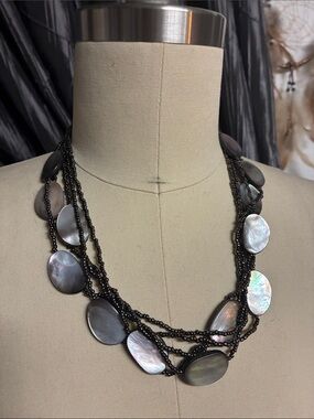 Coldwater Creek Black and Iridescent Mother-of-Pearl Multi-Strand Necklace